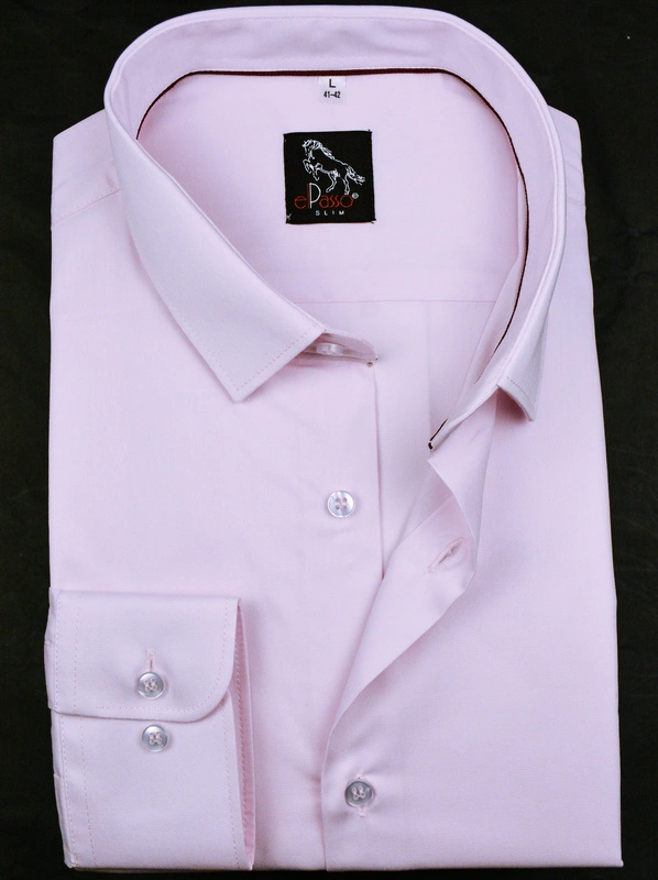 Koszula męska wizytowa jasno różowa, gładka, jednolity kolor długi rękaw