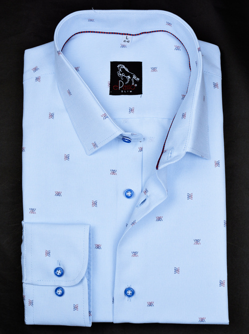 Koszula męska elegancka niebieska we wzory długi rękaw na guziki