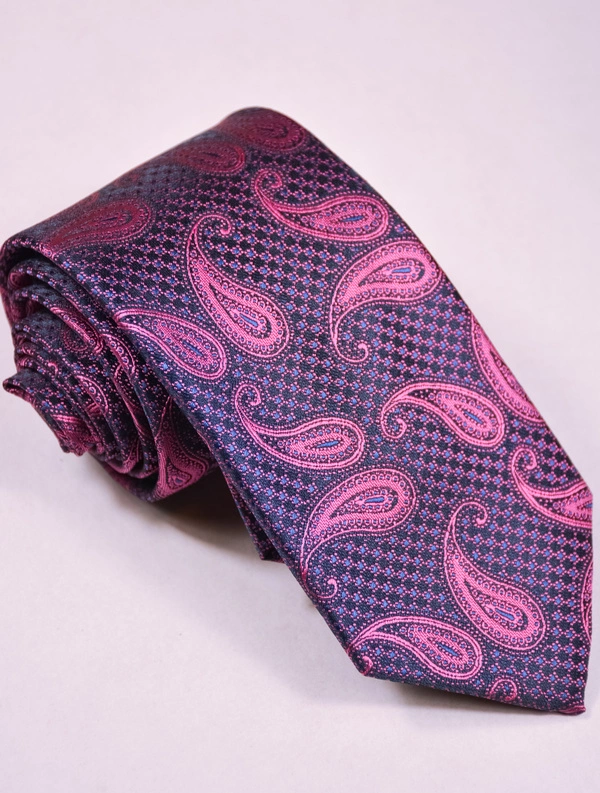 Fioletowo-różowy  krawat z grafiką 