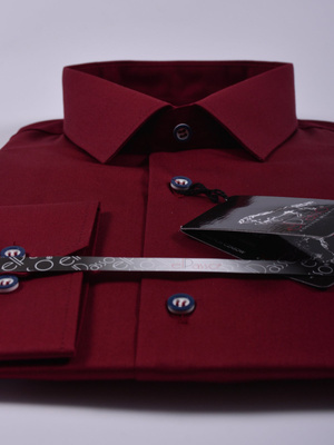 Koszula męska wizytowa bordowa gładka jednolity kolor długi rękaw