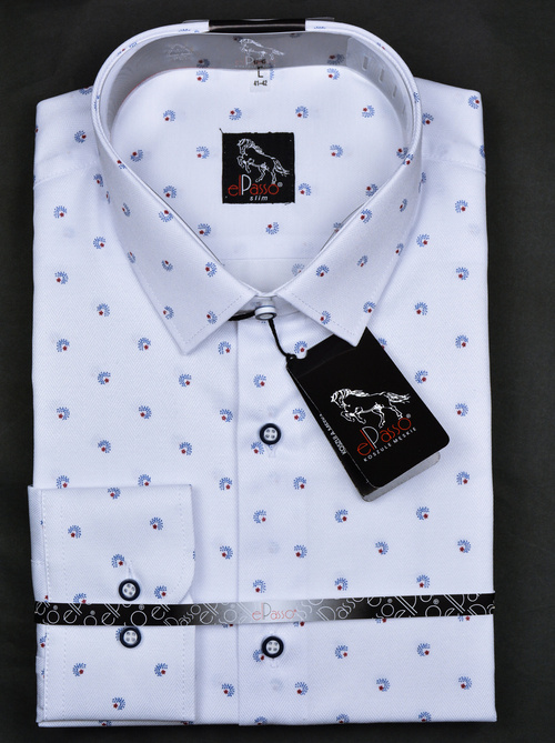 Koszula męska elegancka biała wizytowa wzór długi rękaw na guziki