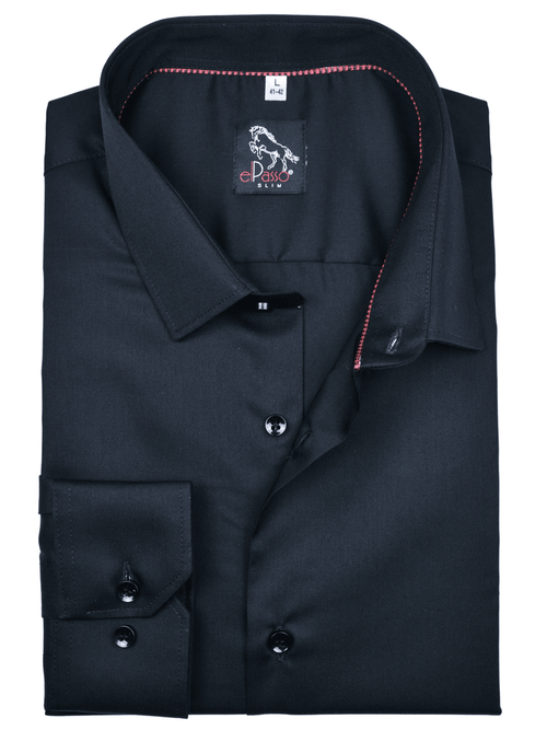  Koszula męska elegancka czarna gładka z elastanem długi rękaw na guziki