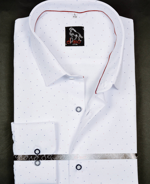 Koszula męska elegancka biała wizytowa we wzory długi rękaw na guziki