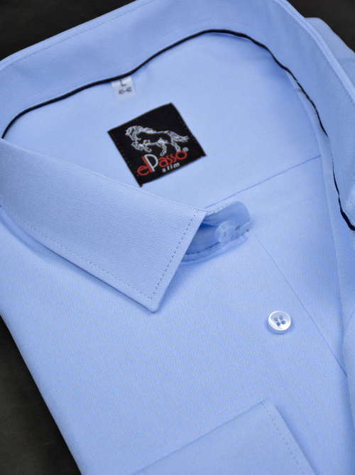 Koszula męska elegancka niebieska, jednolity mikrowzór, długi rękaw na guziki