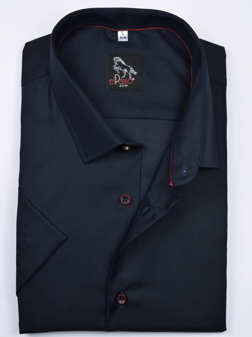 Koszula męska elegancka wizytowa granatowa gładka jednolity kolor krótki rękaw