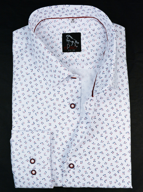 Koszula męska elegancka wizytowa biała we wzory długi rękaw na guziki