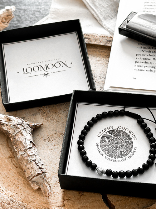 Bransoletka męska z naturalnych kamieni "CZARNY LODOWIEC"