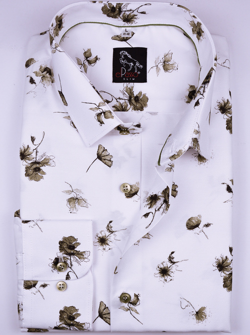  Koszula męska casual w zielony wzór długi rękaw 