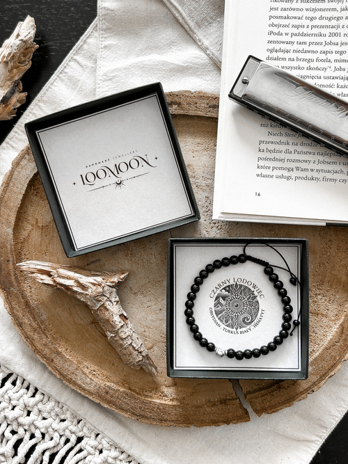 Bransoletka męska z naturalnych kamieni "CZARNY LODOWIEC"