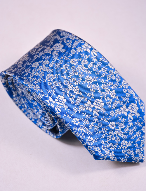 Granatowo-szary krawat z grafiką  