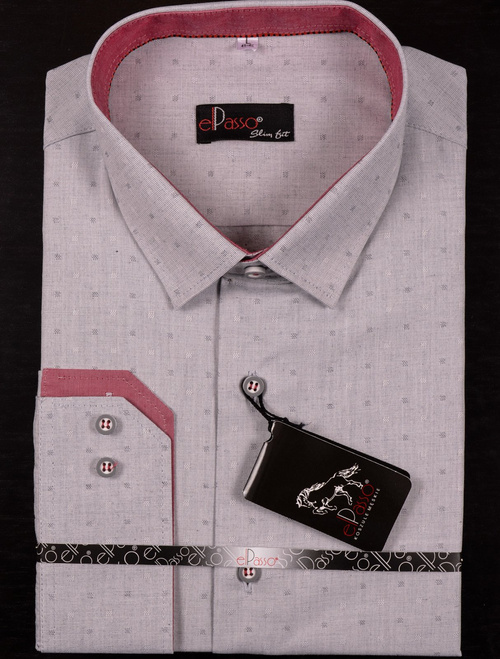 Koszula męska elegancka szara mikrowzór długi rękaw  na guziki