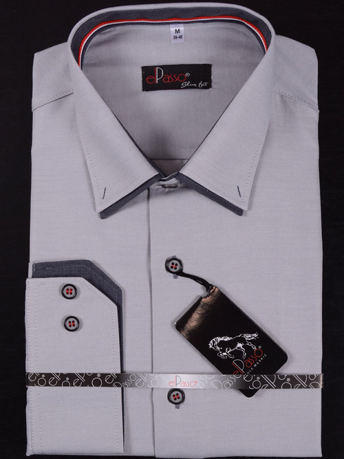 Elegancka koszula męska szara, zapinany kołnierzyk