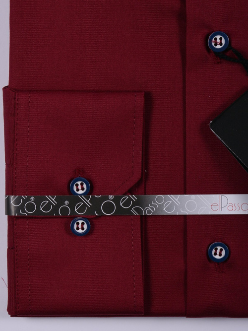 Koszula męska wizytowa bordowa gładka jednolity kolor długi rękaw