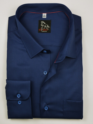 Koszula męska elegancka, gładka chabrowa, jednolita, długi rękaw na guziki