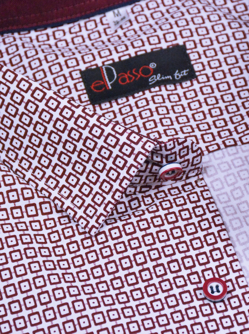 Koszula męska wizytowa biała z  bordową grafiką