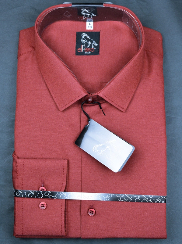 Koszula męska elegancka  bordowa jednolita mikrowzór długi rękaw na guziki