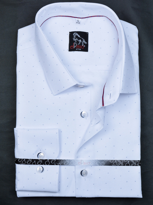 Koszula męska elegancka wizytowa biała we wzory długi rękaw na guziki