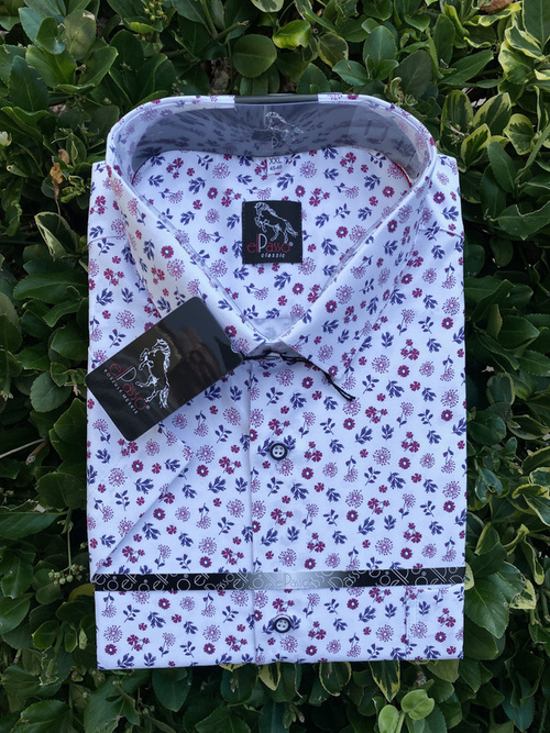 Koszula męska elegancka casual grafika wzór kwiaty krótki rękaw 