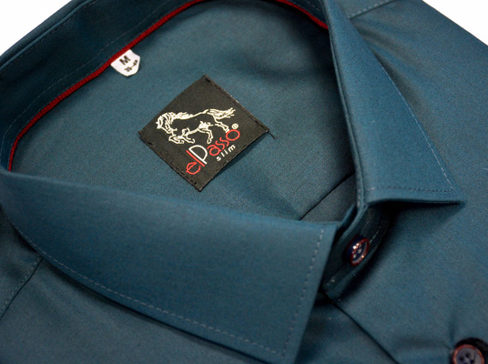 Koszula męska elegancka zielona jednolita długi rękaw
