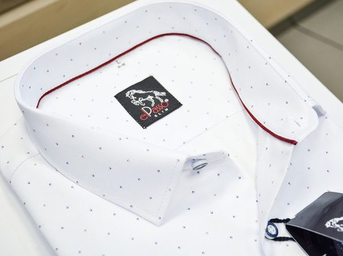 Koszula męska elegancka biała we wzory długi rękaw na guziki