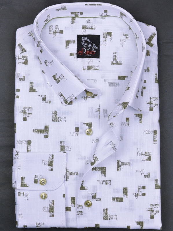 Koszula męska  biała we wzór, długi rękaw zapinana  na guziki