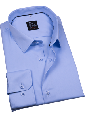 Elegancka wizytowa koszula męska, długi rękaw, niebieska z elastanem