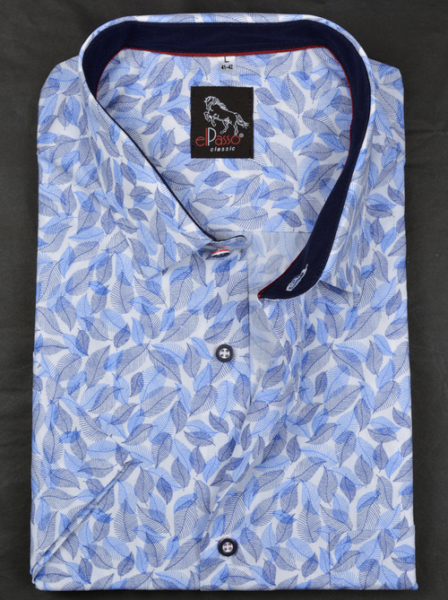 Koszula męska elegancka we wzory, grafika liście, krótki rękaw