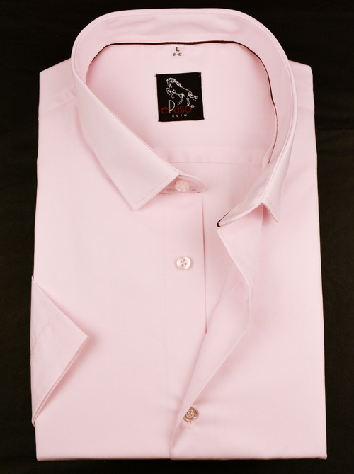 Koszula męska wizytowa jasno różowa, gładka, jednolity kolor krótki rękaw