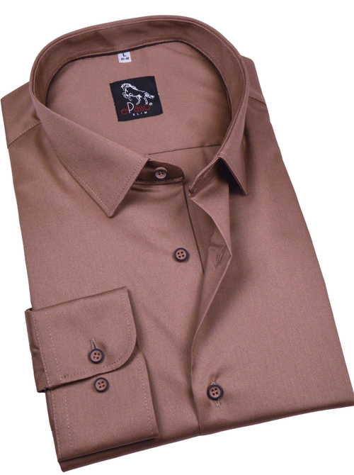 Elegancka wizytowa koszula męska, długi rękaw, beżowa 