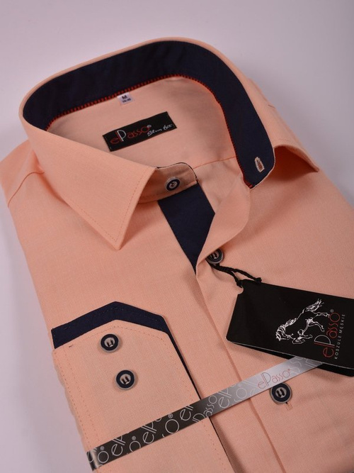 Koszula męska elegancka jednolita w kolorze pomarańczowym długi rękaw na guziki.