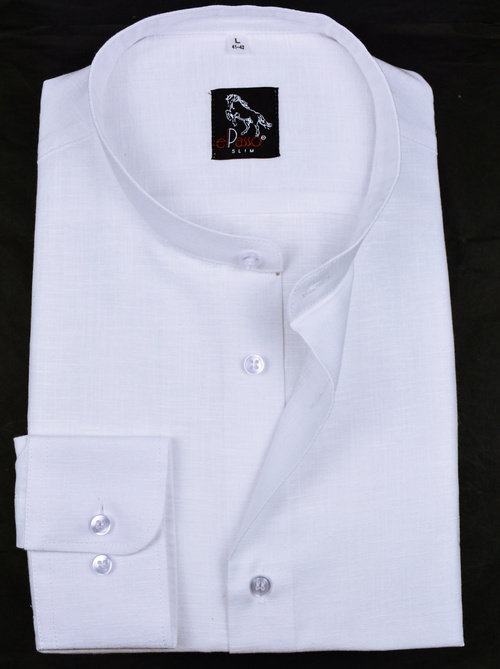 Strukturalna biała koszula męska ze stójką długi rękaw