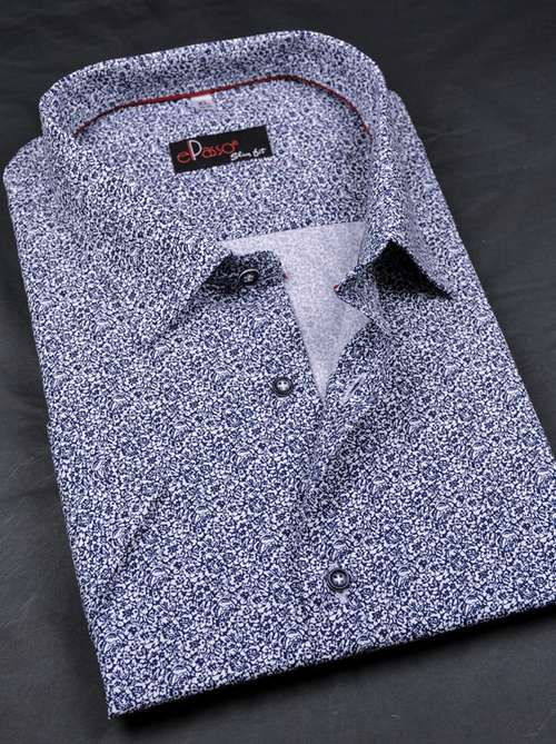  Koszula męska elegancka w granatowo biały wzór, krótki rękaw