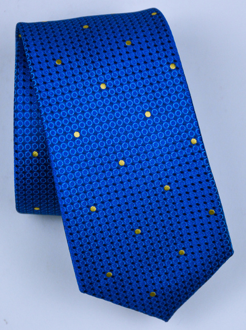 Ciemno niebieski krawat męski w drobne groszki