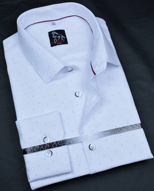 Koszula męska elegancka wizytowa biała we wzory długi rękaw na guziki
