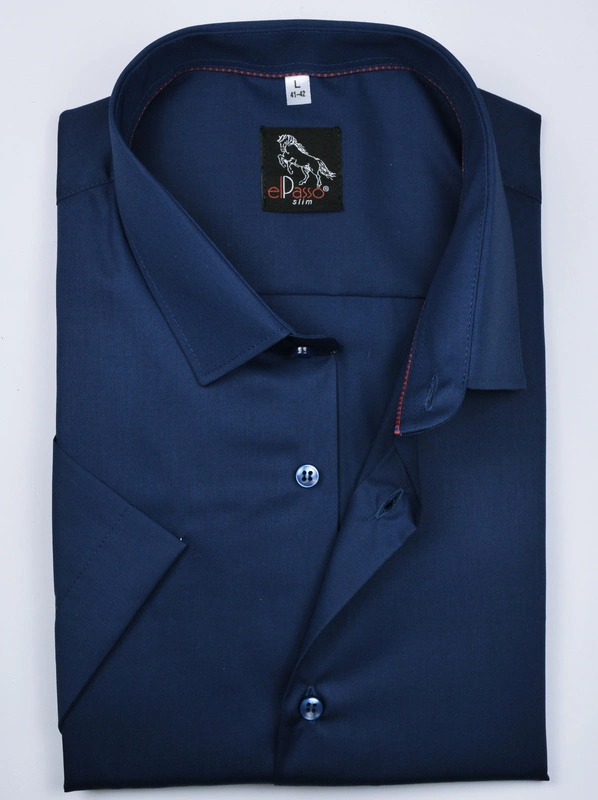 Koszula męska elegancka, gładka chabrowa, jednolita, krótki rękaw 