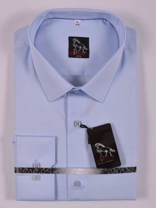  Koszula męska elegancka niebieska błękitna gładka  długi rękaw na guziki