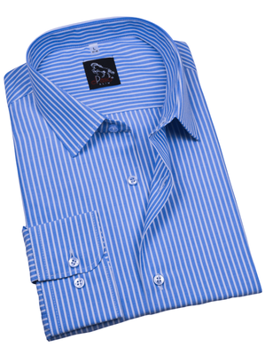 Elegancka wizytowa koszula męska, długi rękaw, niebieska w białe paski