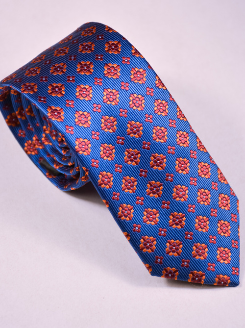 Granatowy  krawat z grafiką 