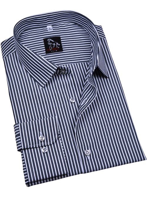 Elegancka wizytowa koszula męska, długi rękaw, czarna  paski