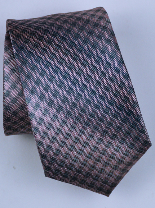 Ciemno szary krawat męski  w drobną kratkę