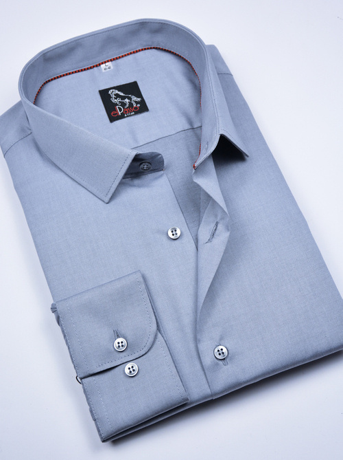 Koszula męska elegancka wizytowa szara, stalowa, długi rękaw na guziki