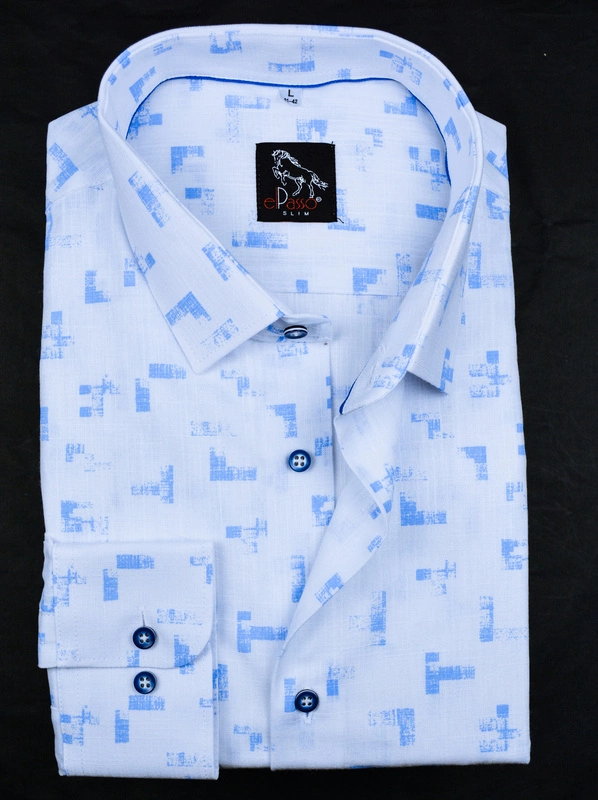 Koszula męska elegancka wizytowa biała we wzór, długi rękaw zapinana  na guziki