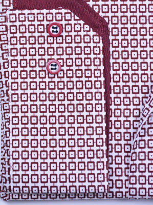 Koszula męska wizytowa biała z  bordową grafiką