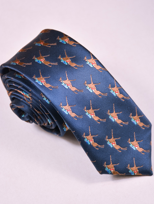 Granatowo  krawat z grafiką  