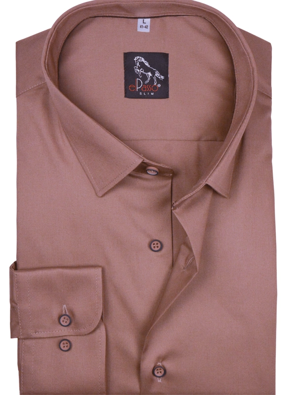 Elegancka wizytowa koszula męska, długi rękaw, beżowa 