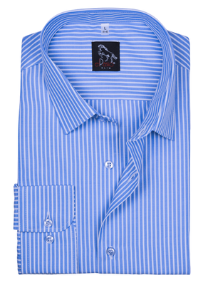 Elegancka wizytowa koszula męska, długi rękaw, niebieska w białe paski
