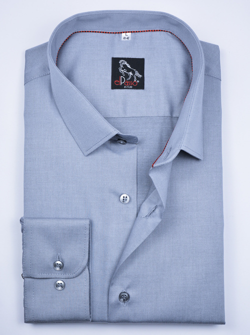 Koszula męska elegancka wizytowa szara, stalowa, długi rękaw na guziki