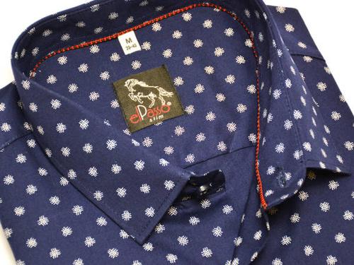 Koszula męska elegancka granatowa w biae wzory długi rękaw na guziki