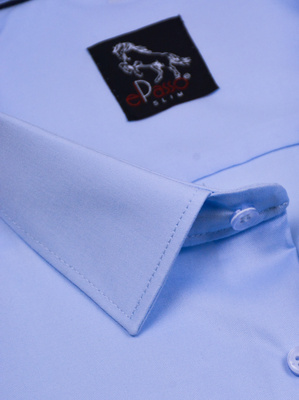 Elegancka wizytowa koszula męska, długi rękaw, niebieska z elastanem