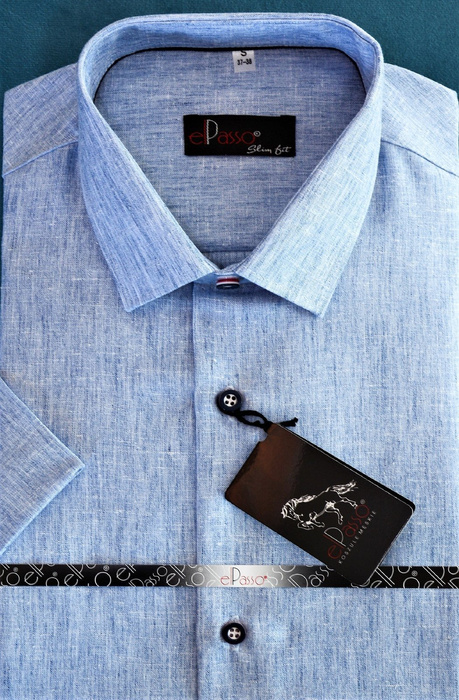 Elegancka koszula męska  wizytowa krótki rękaw w niebieskim kolorze.